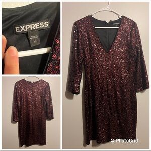 Express red and black sequin V dress size medium
